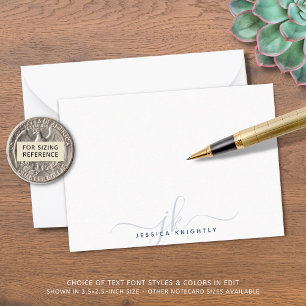 Modernes Chic Script Blue Monogram Initials minima Mitteilungskarte