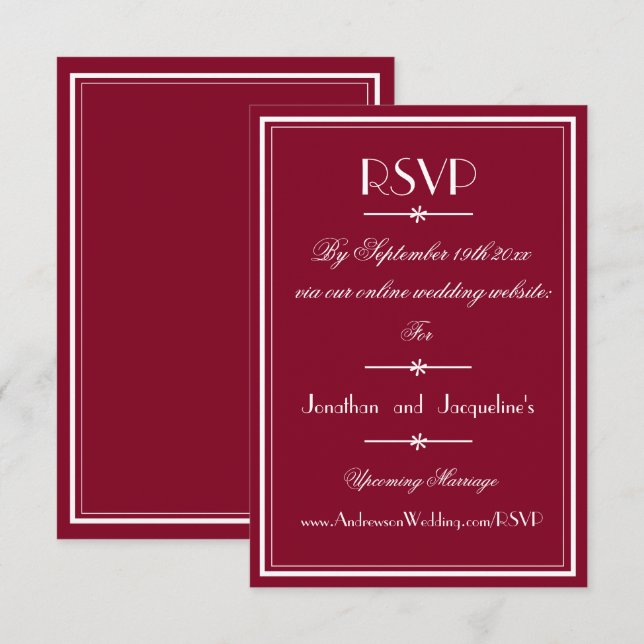 Modernes Chic Script Elegant Burgundy Wedding RSVP Karte (Vorne/Hinten)