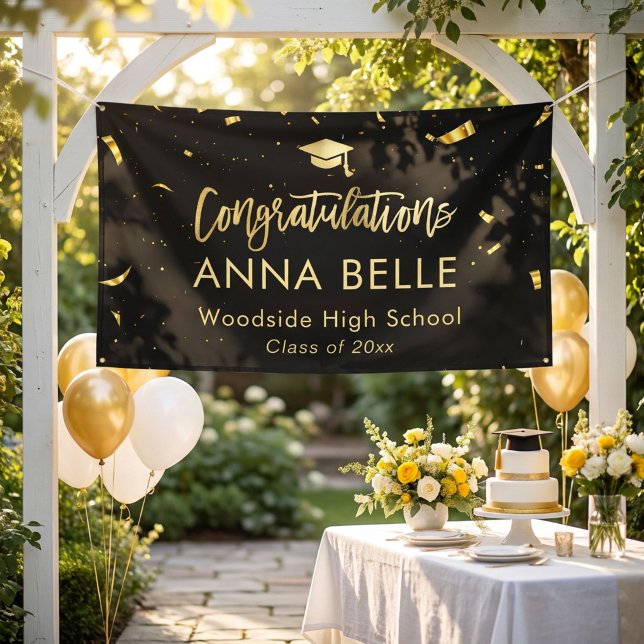 Modernes Chic Script Eleganter Gold Abschluss Banner (Von Creator hochgeladen)