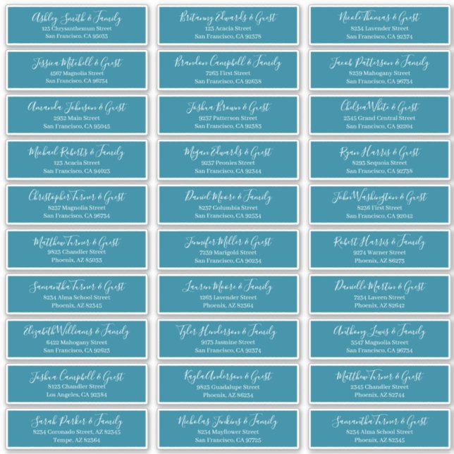 Modernes Chic Script für die Hochzeitsgäste Aufkleber (Vorderseite)