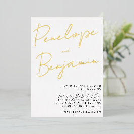 Modernes Chic Script Handwriting Gold White Weddin Folieneinladung