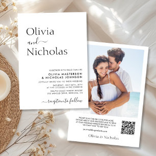 Modernes Chic Script QR Code Foto Hochzeit Einladung