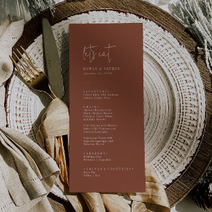 Modernes Chic Terracotta Rust essen wir Hochzeitsm Menükarte