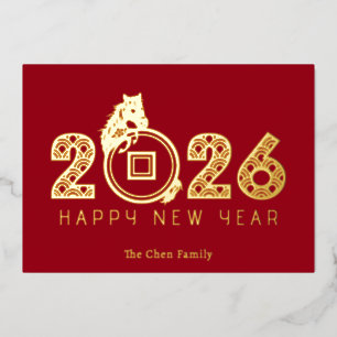 Modernes chinesisches Mondneujahr des Pferdes 2026 Folien Feiertagskarte