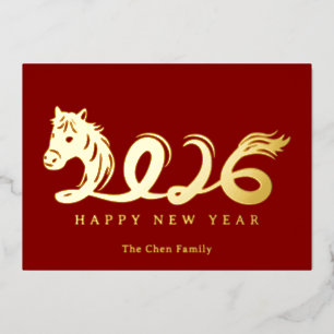 Modernes Chinesisches Neujahrs-Pferd 2026 Folien Feiertagskarte