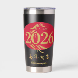 Modernes Chinesisches Neujahrs-Pferdekopf-Rot-Gold Thermobecher