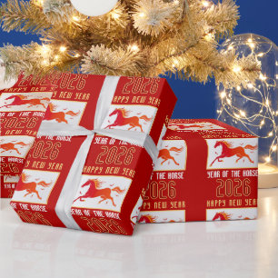 Modernes Chinesisches Pferd Neujahr 2026 Geschenkpapier