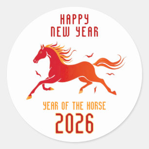 Modernes Chinesisches Pferd Neujahr 2026 Runder Aufkleber