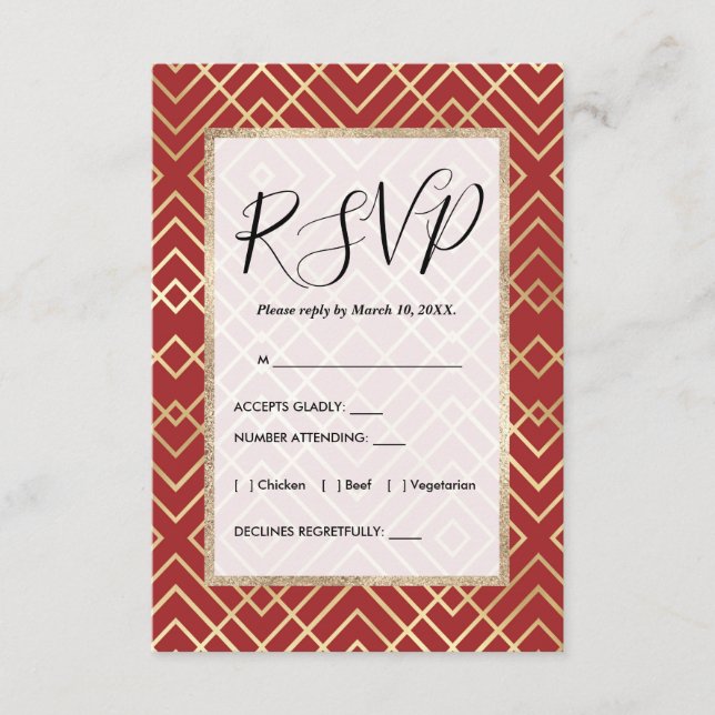 Modernes chinesisches rotes Art Deco Geometrisches Begleitkarte (Vorderseite)