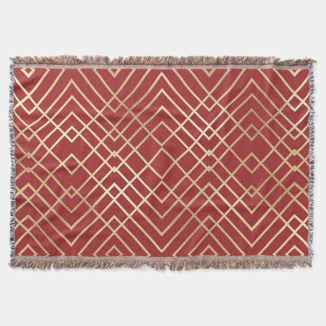 Modernes chinesisches rotes Art Deco Geometrisches Decke (Vorderseite)