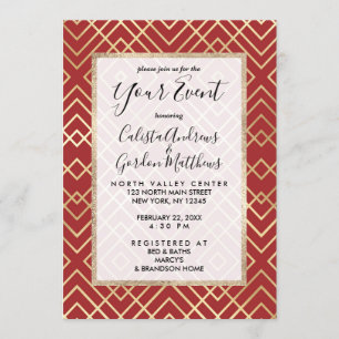 Modernes chinesisches rotes Art Deco Geometrisches Einladung