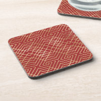 Modernes chinesisches rotes Art Deco Geometrisches