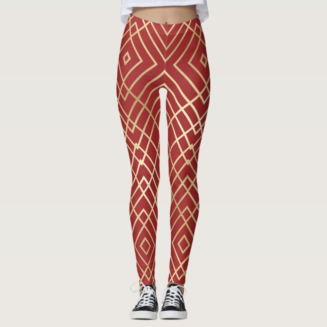 Modernes chinesisches rotes Art Deco Geometrisches Leggings (Vorderseite)