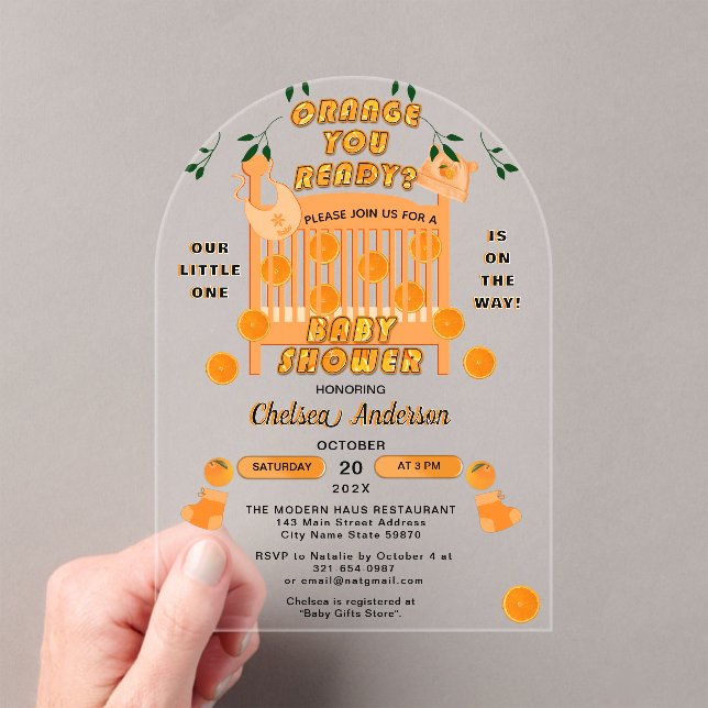 Modernes Citrus Luxury Orange You Ready Baby Dusch Acryleinladungen (Insitu (Handheld))