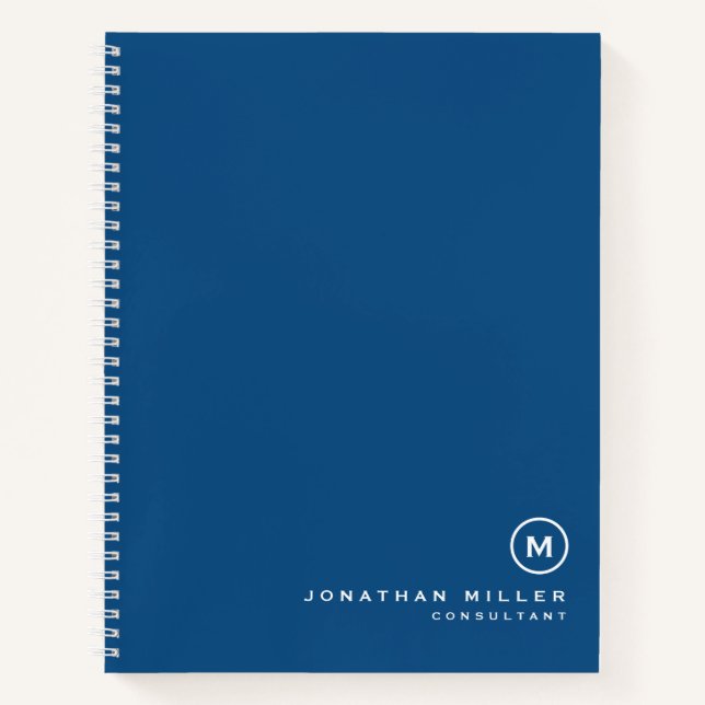 Modernes Classic Blue White Monogram Notizbuch (Vorderseite)