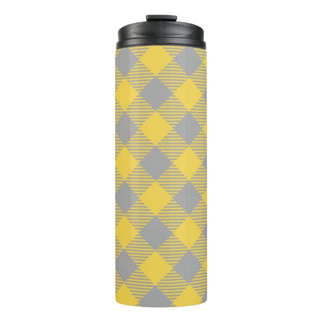 Modernes Classic Gray & Yellow Kariert Thermosbecher (Vorderseite)
