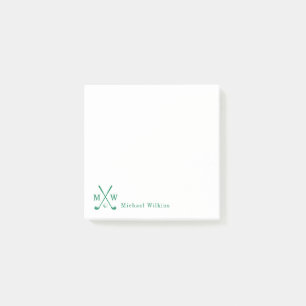 Modernes Classic Green Crossed Golf Club Monogram Post-it Klebezettel