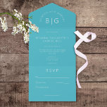 Modernes Classic Minimal Monogram Aqua Kein Abende All In One Einladung<br><div class="desc">MIT ODER OHNE QR-CODE ODER ABENDESWÄHLUNGSOPTIONEN. Einfach, elegant und modern präsentiert sich dieser zeitgenössische Spin auf eine mit Monogramm klassische Einladung, die ersten Initialen des Paares oben, mit ihren Vornamen in einem einfachen Bogen darüber. Ein sauberer, moderner Schriftart auf einem soliden Hintergrund behalte das Design sauber und minimalistisch. Erstellt von...</div>