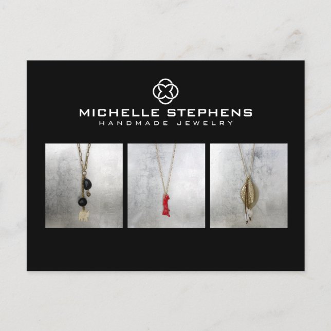 Modernes Clover Logo Luxus Boutique Schwarzes Foto Postkarte (Vorderseite)