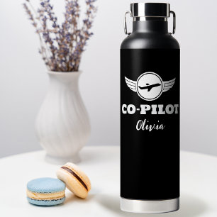 Modernes CO-PILOT-Typografie-Flugzeug, Schwarz/Wei Trinkflasche