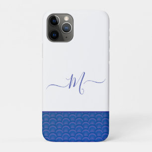 Modernes Coastal Blue White Seashell Monogram Case-Mate iPhone Hülle