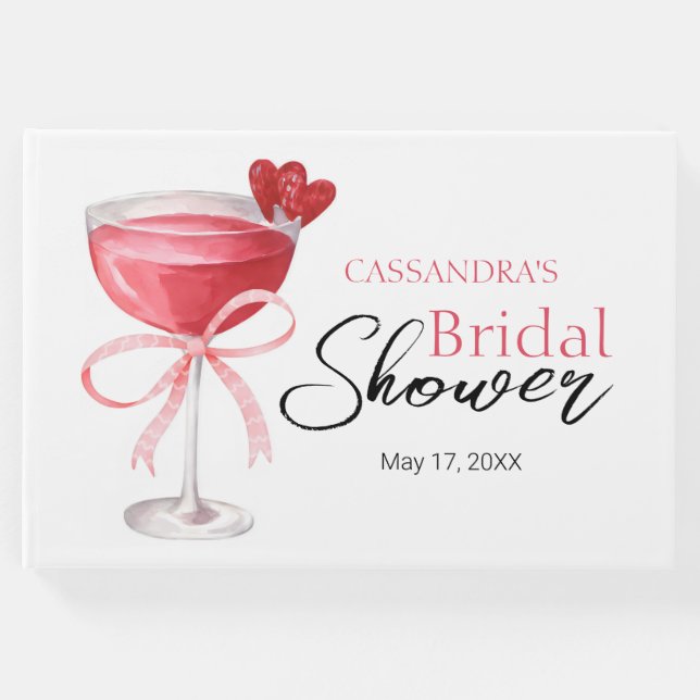 Modernes Cocktail Drink Pink Bow Brautparty Gästebuch (Vorderseite)