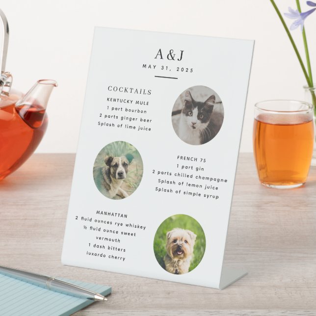 Modernes Cocktailmenü für Hochzeiten mit Fotos Sockelschild (In Situ)