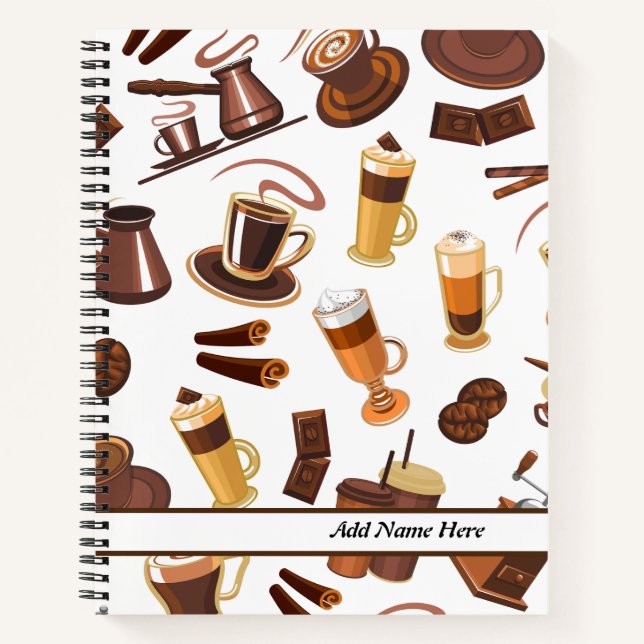 Modernes Coffee Lover Muster Notizbuch (Vorderseite)