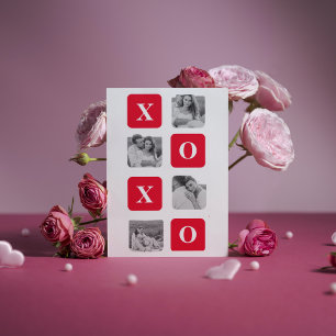 Modernes Collage Couple Foto & Red XOXO Feiertagskarte
