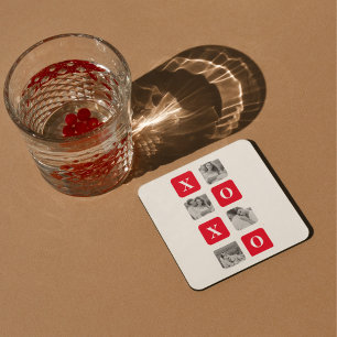 Modernes Collage Couple Foto & Red XOXO Rechteckiger Pappuntersetzer