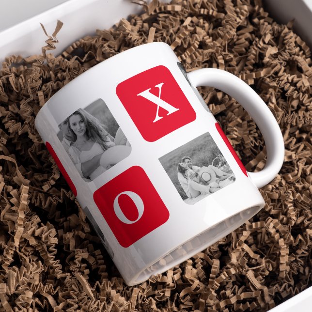Modernes Collage Couple Foto & Red XOXO Tasse (Von Creator hochgeladen)