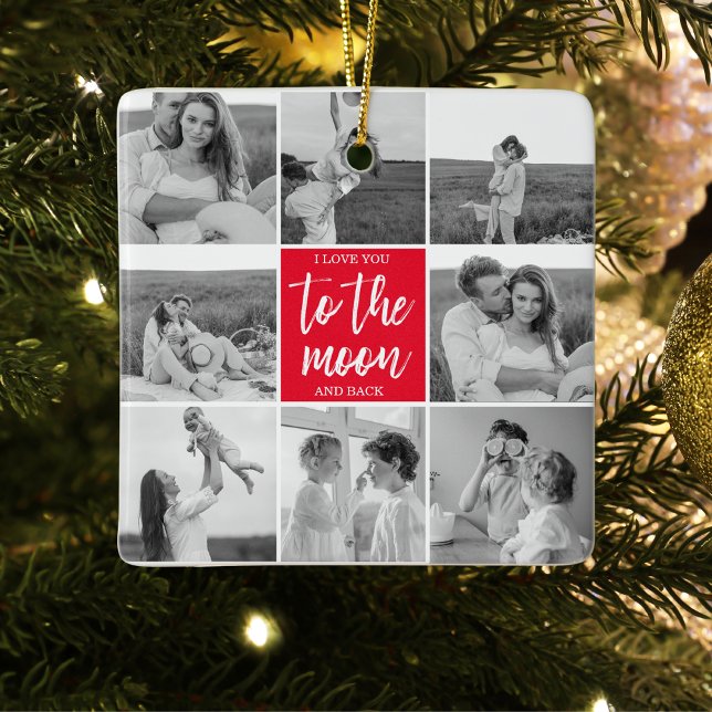 Modernes Collage Couple Foto & to Moon Zitat Keramikornament (Von Creator hochgeladen)