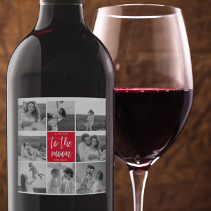 Modernes Collage Couple Foto & to Moon Zitat Weinetikett