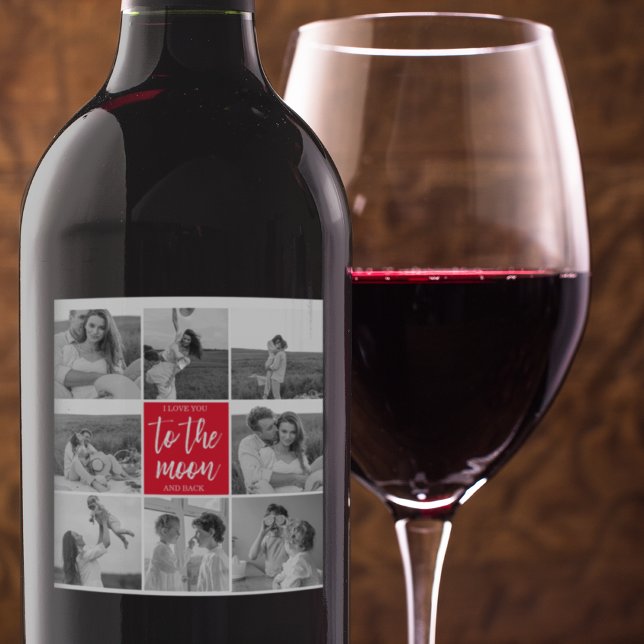 Modernes Collage Couple Foto & to Moon Zitat Weinetikett (Von Creator hochgeladen)