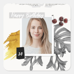 Modernes Collage Custom Foto 30 Geburtstag Quadratischer Aufkleber