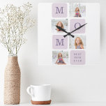 Modernes Collage Foto Beste Mama je Lila Geschenk Quadratische Wanduhr<br><div class="desc">Modernes Collage Foto Beste Mama je Lila Geschenk. Bestes Personalisiertes Geschenk für Mütter Tag,  Frauentag oder Mama Geburtstag. Überraschende Mama mit einem Geschenk,  das so Phantastisch ist wie sie.</div>