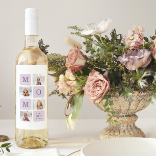 Modernes Collage Foto Beste Mama je Lila Geschenk Weinetikett