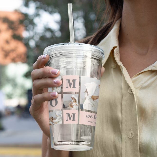 Modernes Collage Foto Beste Mama je rosa Geschenk Acryltrinkbecher (Von Creator hochgeladen)