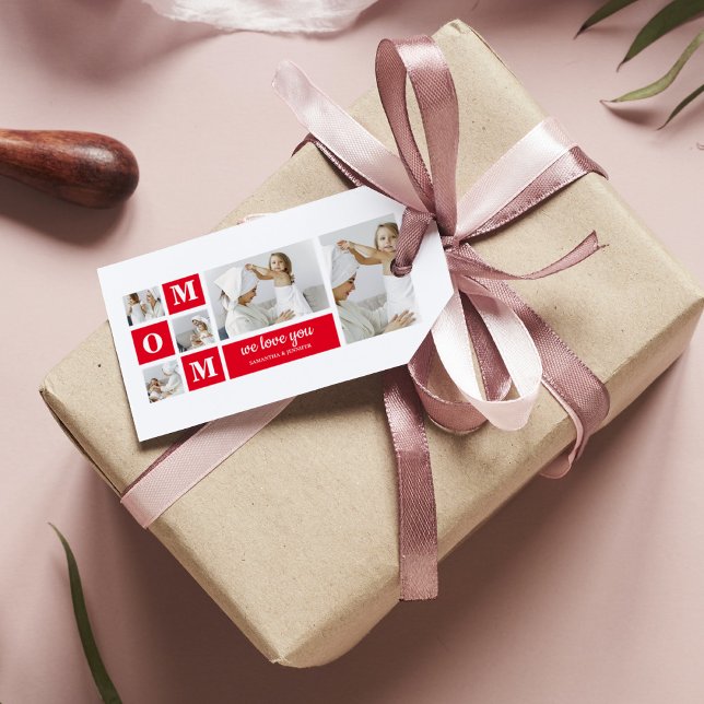 Modernes Collage Foto Beste Mama je Rote Geschenke Geschenkanhänger (Von Creator hochgeladen)