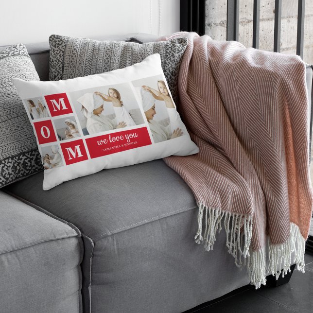 Modernes Collage Foto Beste Mama je Rote Geschenke Lendenkissen (Von Creator hochgeladen)
