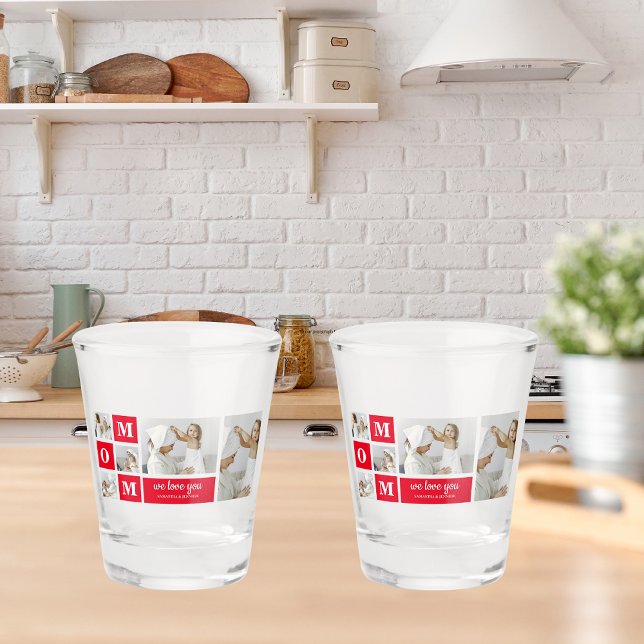Modernes Collage Foto Beste Mama je Rote Geschenke Schnapsglas (Von Creator hochgeladen)