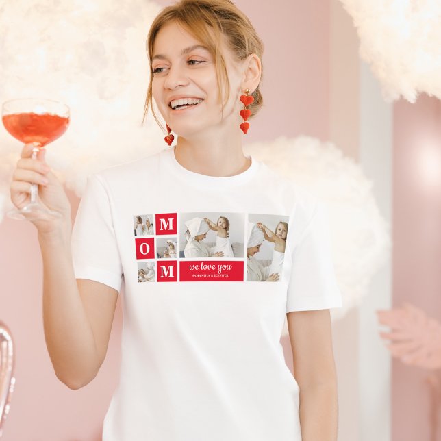 Modernes Collage Foto Beste Mama je Rote Geschenke T-Shirt (Von Creator hochgeladen)