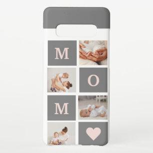 Modernes Collage Foto Beste Mama Rosa & Grau Gesch Samsung Galaxy S10+ Hülle