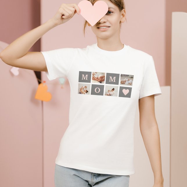 Modernes Collage Foto Beste Mama Rosa & Grau Gesch T-Shirt (Von Creator hochgeladen)
