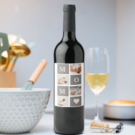 Modernes Collage Foto Beste Mama Rosa & Grau Gesch Weinetikett