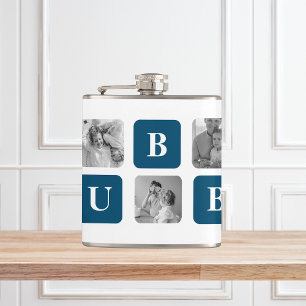 Modernes Collage Foto Blue Best Hubby je Geschenk Flachmann