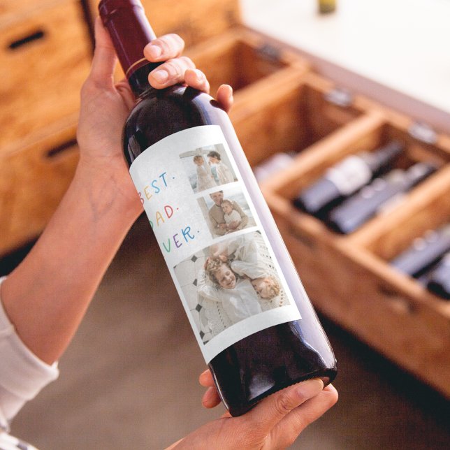 Modernes Collage Foto Farbenfroh Bester Vater je G Weinetikett (Von Creator hochgeladen)