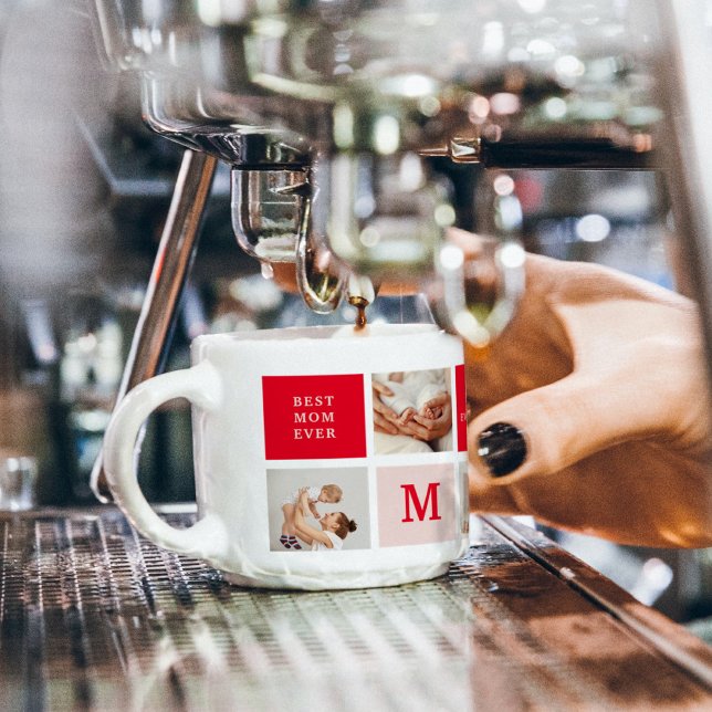 Modernes Collage Foto Rot & Rosa Beste Mama je Ges Espressotasse (Von Creator hochgeladen)