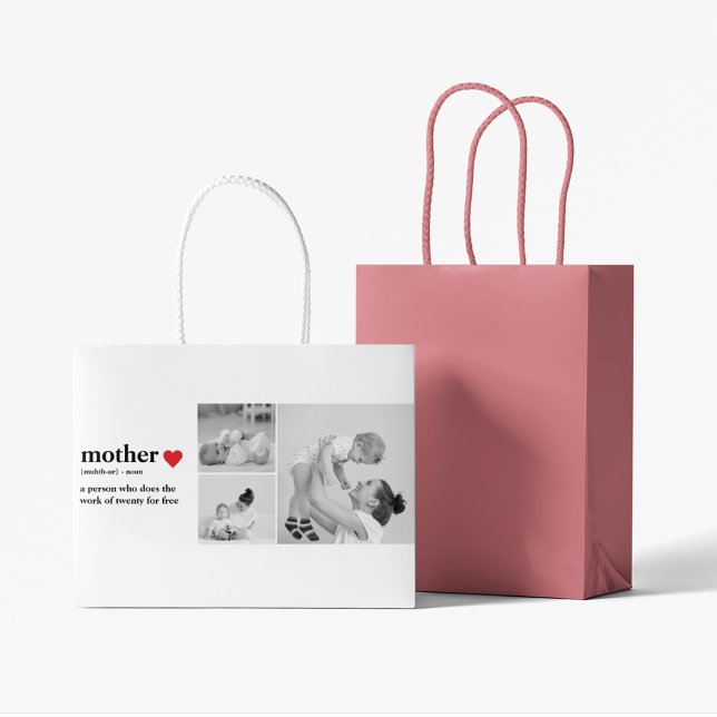 Modernes Collage Foto & Text Red Heart Mother Gift Große Geschenktüte (Von Creator hochgeladen)