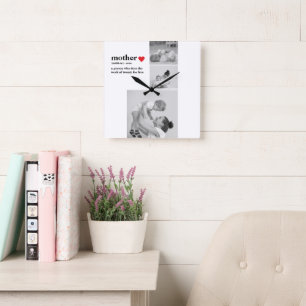 Modernes Collage Foto & Text Red Heart Mother Gift Quadratische Wanduhr